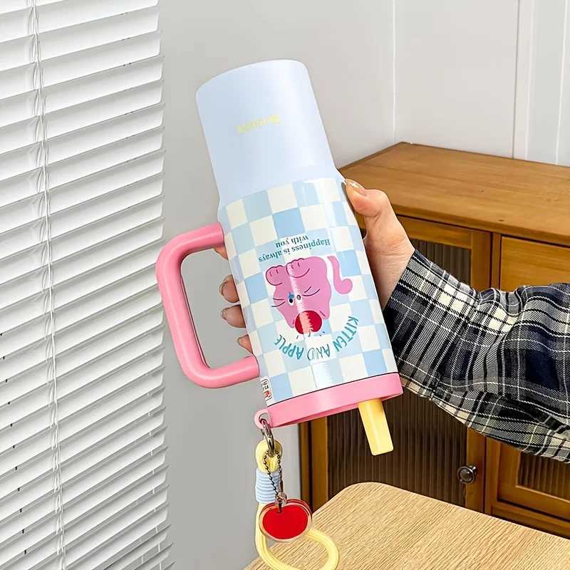 1Pc Couple Cute Dog Hot Cup 800ml Large Capacity Suitable for Students and Non Workers Holding Coffee Cup with Handle Straw Pendant Y241211