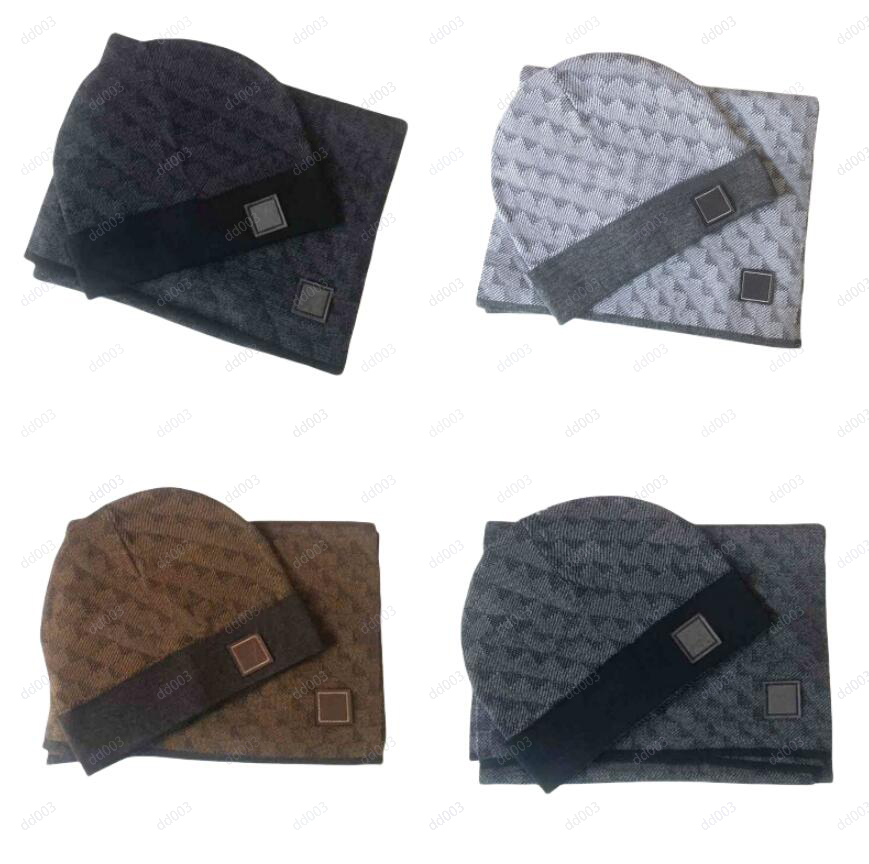 Knitted designer beanie scarf designers set mens bonnet scarves plaid letter brown black grey warm luxury winter hat and scarfs casual echarpe luxe fashion dd024 Q2