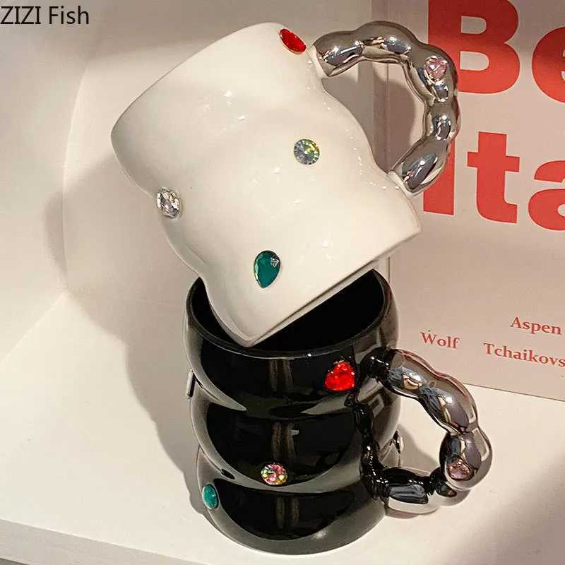 Creative Gem Water Cup Light Luxury Home Ceramic Cup Afternoon Tea Coffee Cup Breakfast Milk Cup Beverage Set Y241211