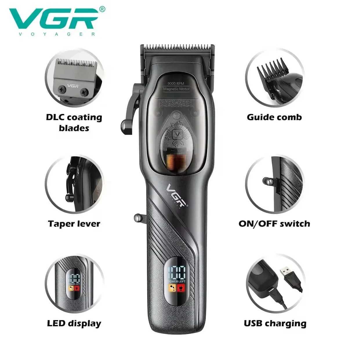 VGR Original Barber Professional Hair Clipper Beard Hair Trimmer For Men Electric Adjustable Haircut Machine Rechargeable V-269 W241212