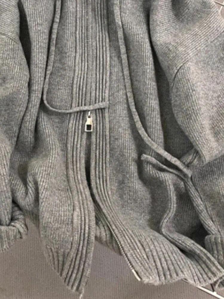 Womens Hoodies Knitted For Women Vintage Casual Fashion Sweatshirts Solid Loose Long Sleeve Zipper 2024 Autumn Winter