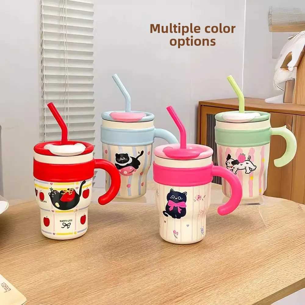 T Bear Cup Large Capacity Straw G Warm New 2024 Cold Cup High Aesthetic Value Motorcycle Bottle Holder Y241211