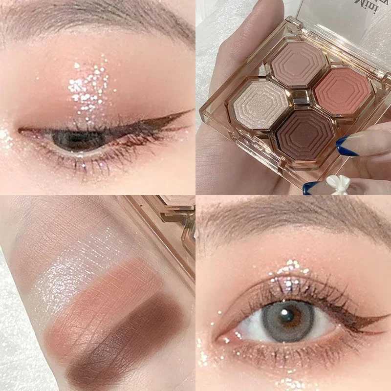 New 4 Colors Eyeshadow Palette Portable Makeup Highlight Matte Shimmer Eyeshadow Shiny Long Lasting Natural Eyeshadow CosmeticsW241212