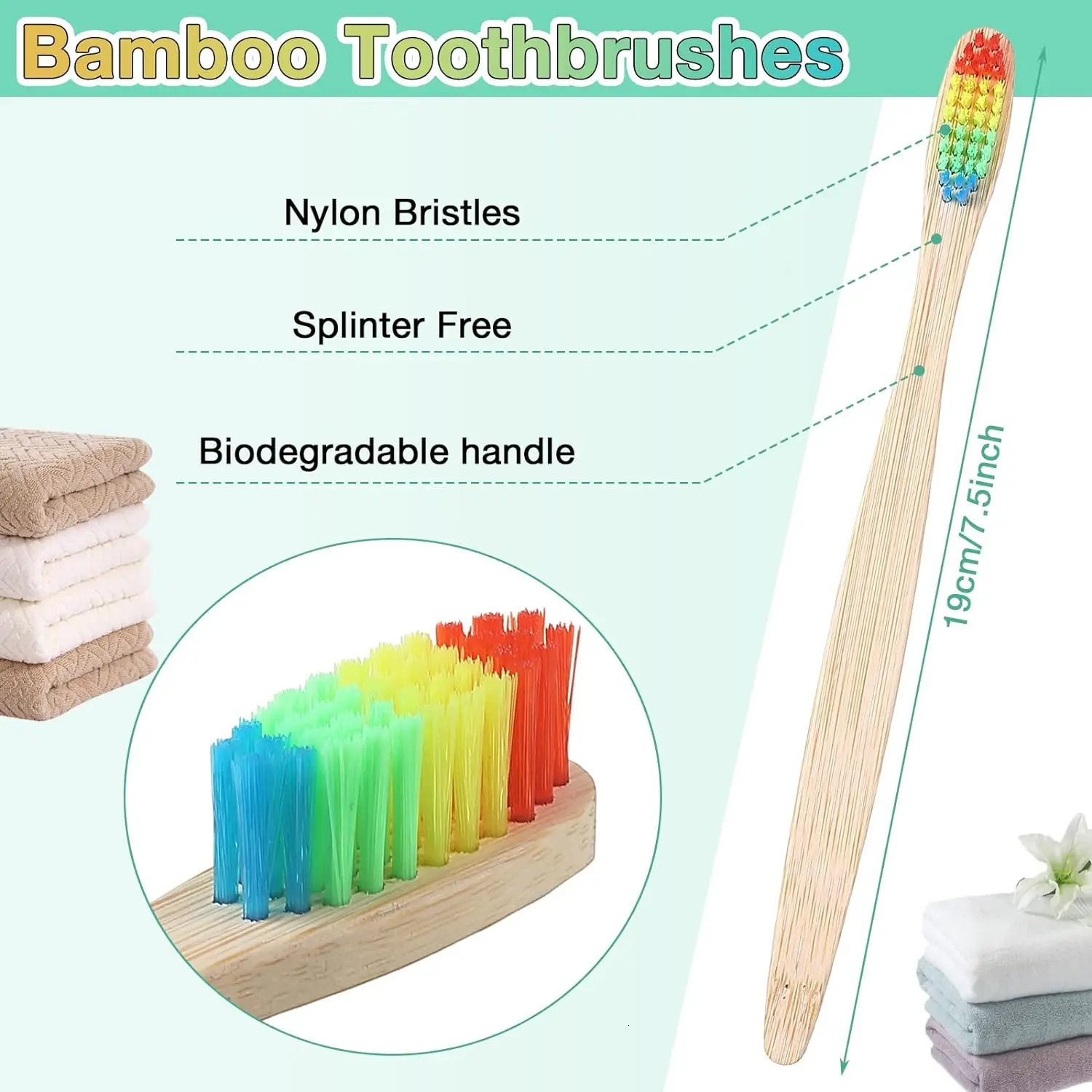 100 pieces of biodegradable and environmentally friendly natural bamboo charcoal toothbrush soft bristle travel wood manual toothbrush laser 241212