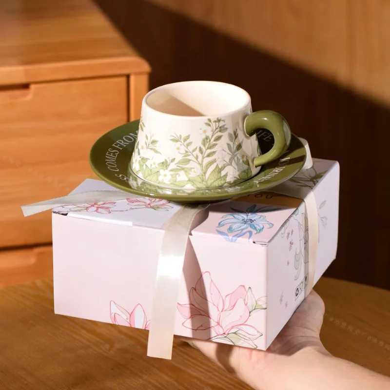 Ceramic GS vintage hand-painted coffee cup green bell orchid cup and sauce kitchen board afternoon tea beverage g Y241211