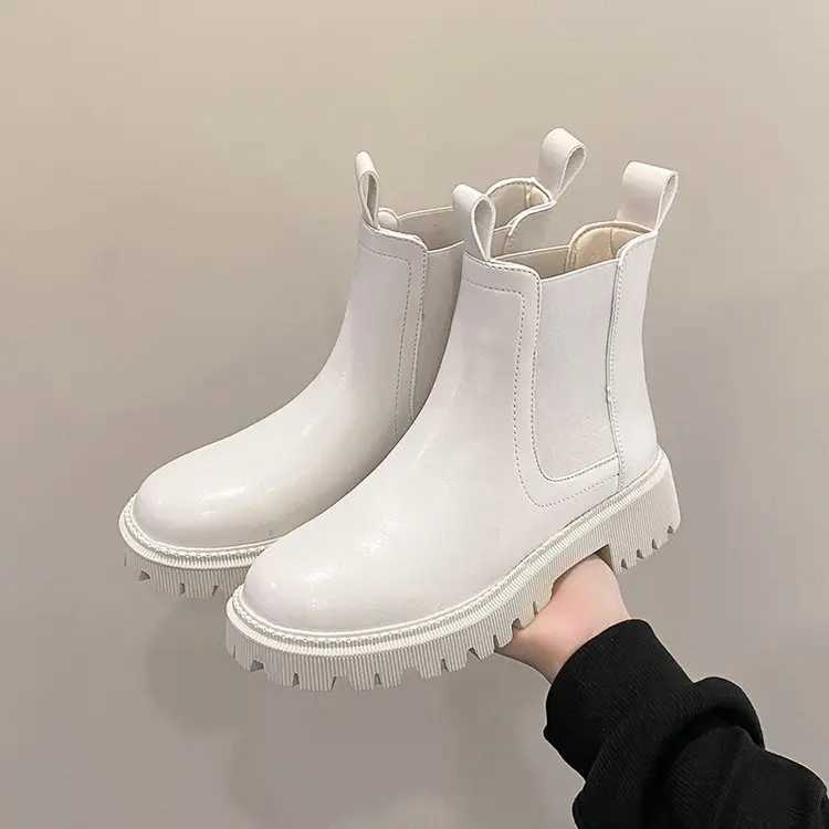 wens platform boots brown hot black beige white autumn and winter thick leather short punk Gothic shoes Z241212