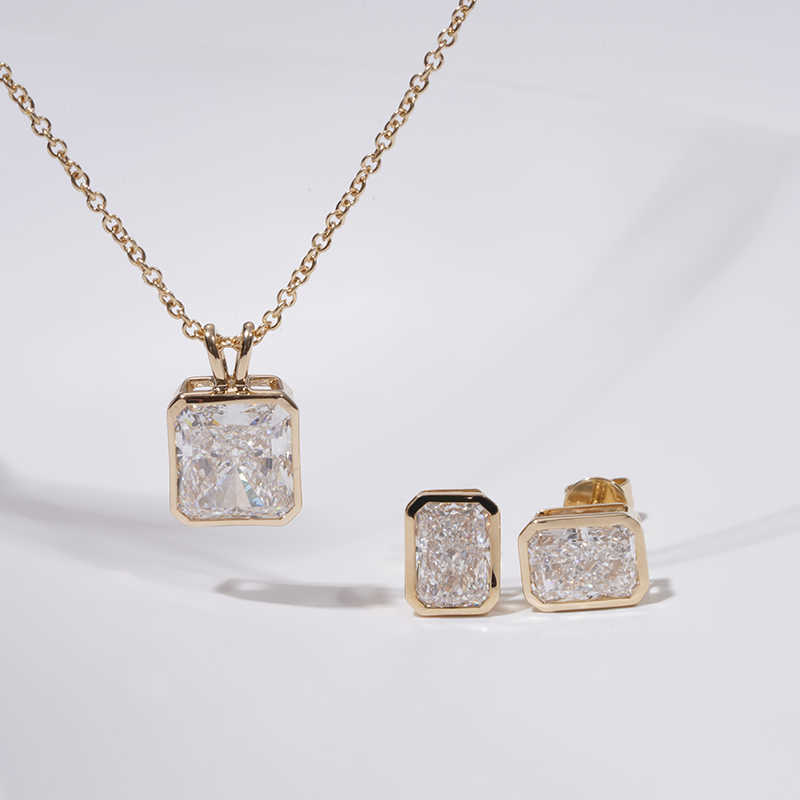 2.0ct Radiant Cut IGI Certified Lab Diamond Ring Earrings Necklace Women Jewelry 18K 14K Solid Gold Solitaire engagement Ring
