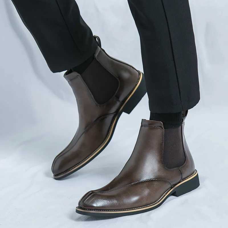 Gentle Bussiness Chelsea Boots Men Autumn Winter Casual Leather Boots Man Slip High Top Mens Dress Shoes botas chelsea hombreXJ241212