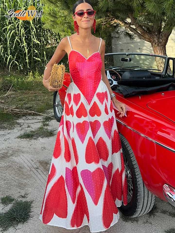Urban Sexy Dresses Elegant Love Printed Hollow Out Sling Dress Women Sexy V Neck Slveless Backless Lady Dresses 2025 Summer Lady Party Beach Robe Y241