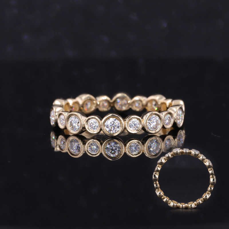 Starsgem 14K Solid Yellow Gold Moissanite Diamond Bezel Set Eternity band Customized Eternity Ring
