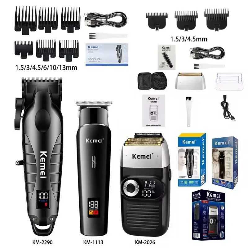 Kemei KM-2026 KM-1113 KM-2290 Professional Electric Hair Clipper Kit Mens Shaver Cordless Hair Clipper Trimmer USB Shaver W241212