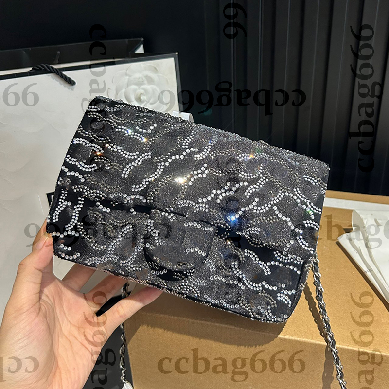 20X13CM Shimmer Blingblings Sequins Mini CF Shoulder Bags Silver Metal Hardware Matelasse Chain Crossbody Handbags Turn Lock Designer Makeup Purse Luxury Bag