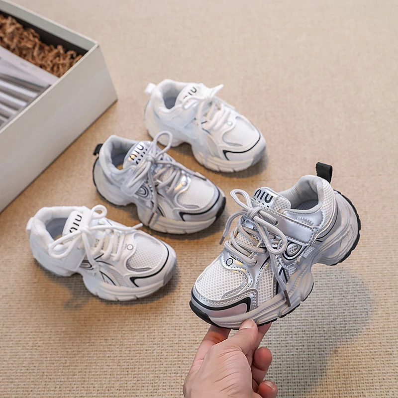 Childrens mesh breathable short chubby shoe n unisex white casual sports boys and girls tennis shoes childrens autumn 6-13Y C260130