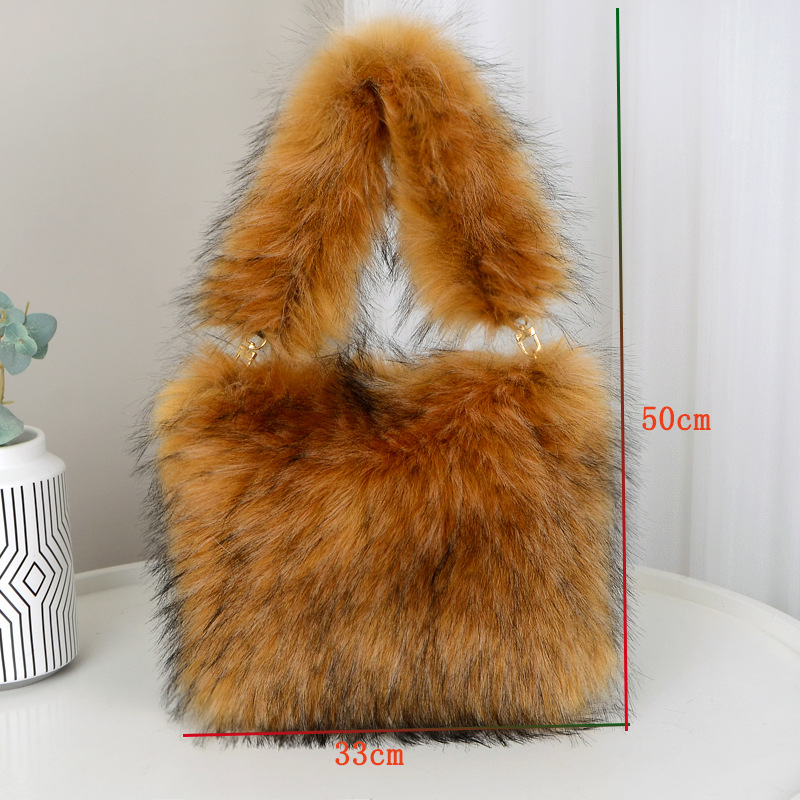 Chic USA Inspired Handbag Featuring High-Quality Imitation Fur Material - Luxurious Plush Design