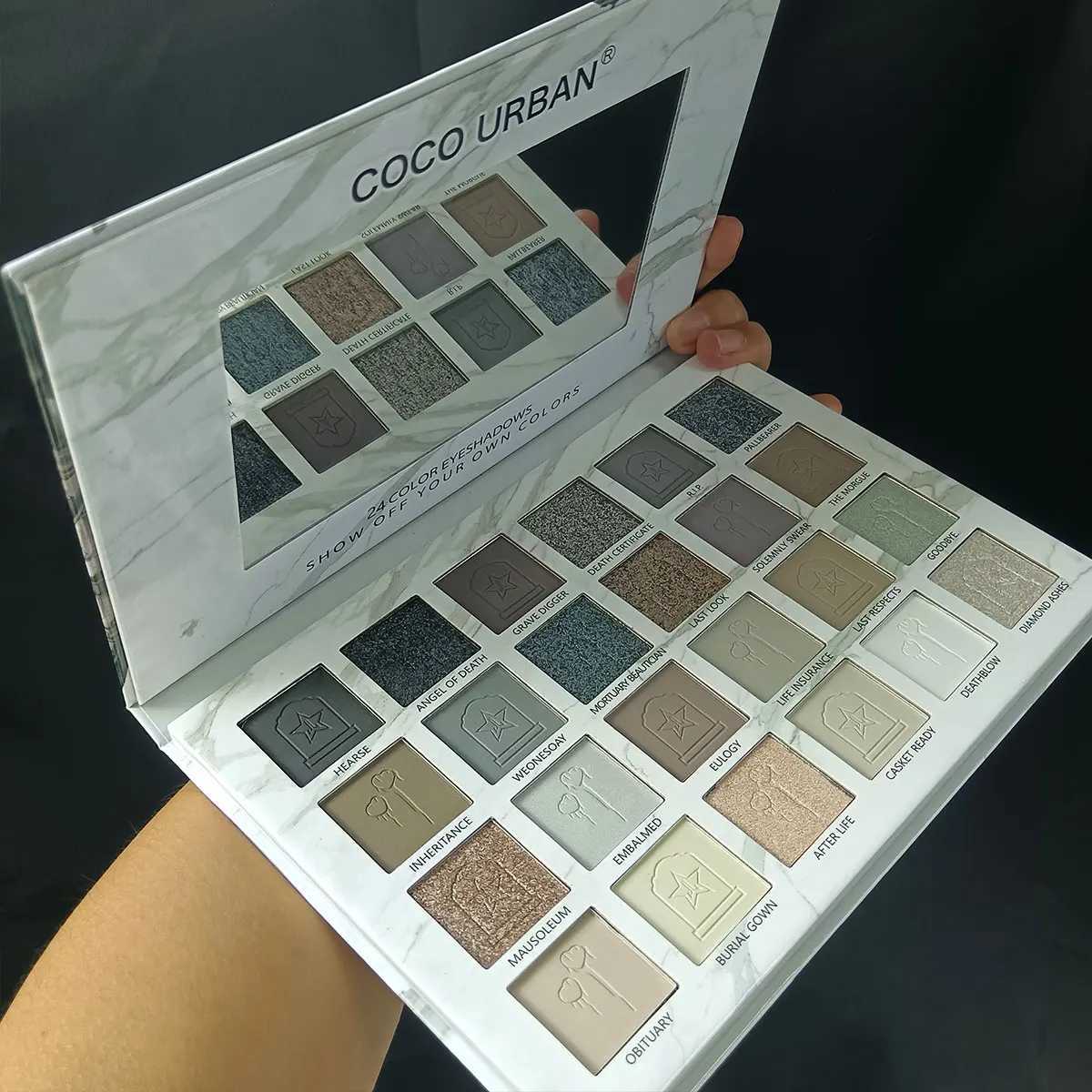 24 color eye shadow tray mirror shiny black smoke gray clothingW241212
