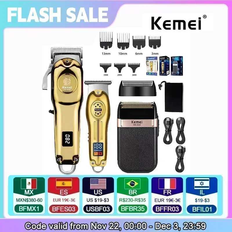Kemei Professional Electric Hair Clipper Beard Clipper Rechargeable Mens Shaver Trimmer Kit Mens KM-2628 KM-678 KM-2024 W241212