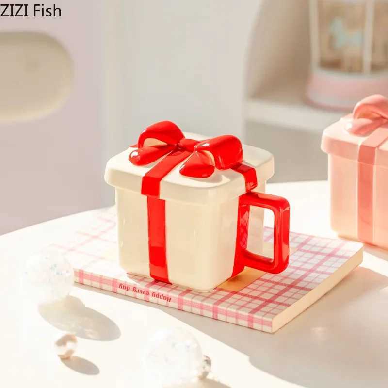 Creative gift box shape g ceramic water cup couple afternoon tea coffee cup set Nordic breakfast milk cup girlfriend gift Y241211