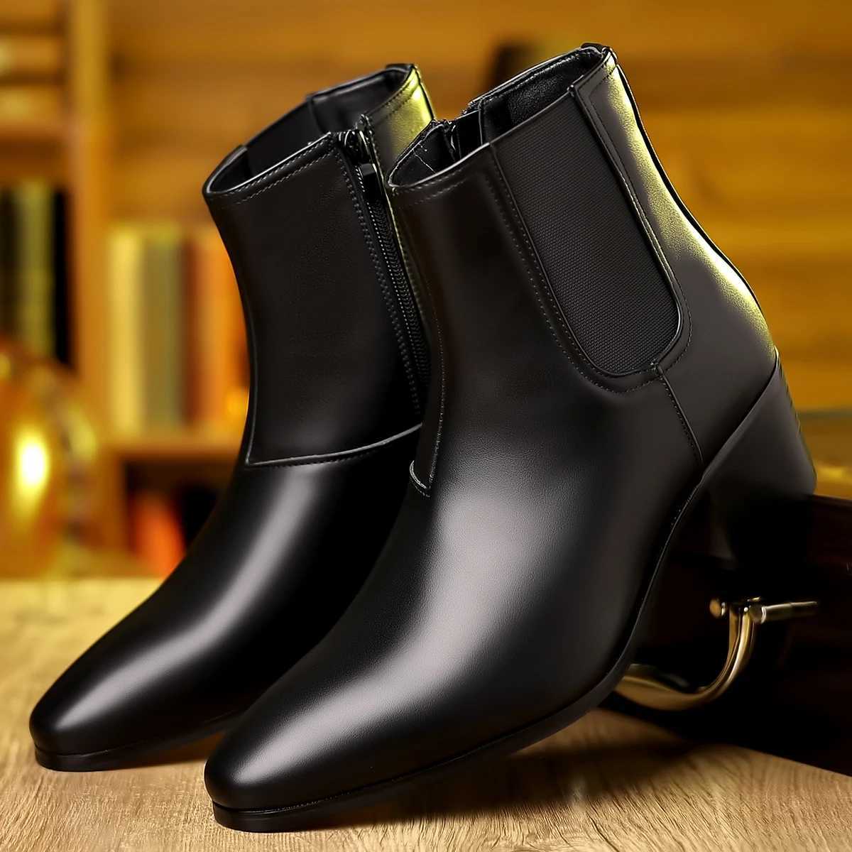 British style leather shoes Chelsea boots mens height increasing boots high-heeled mens shoes fi short boots tide shoesXJ241212