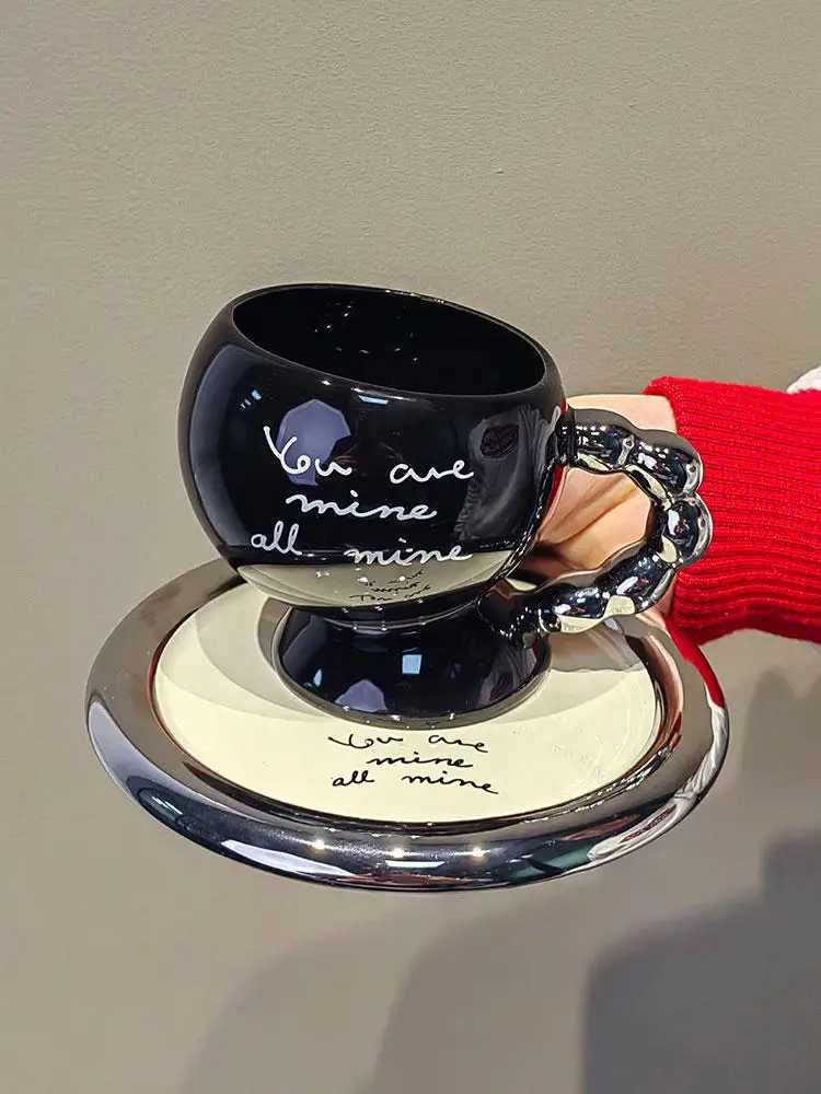 200ml black coffee cup sauce set high-end exquisite ceramic cup and plate set luxurious retro design sensory cup and plate set Y241211