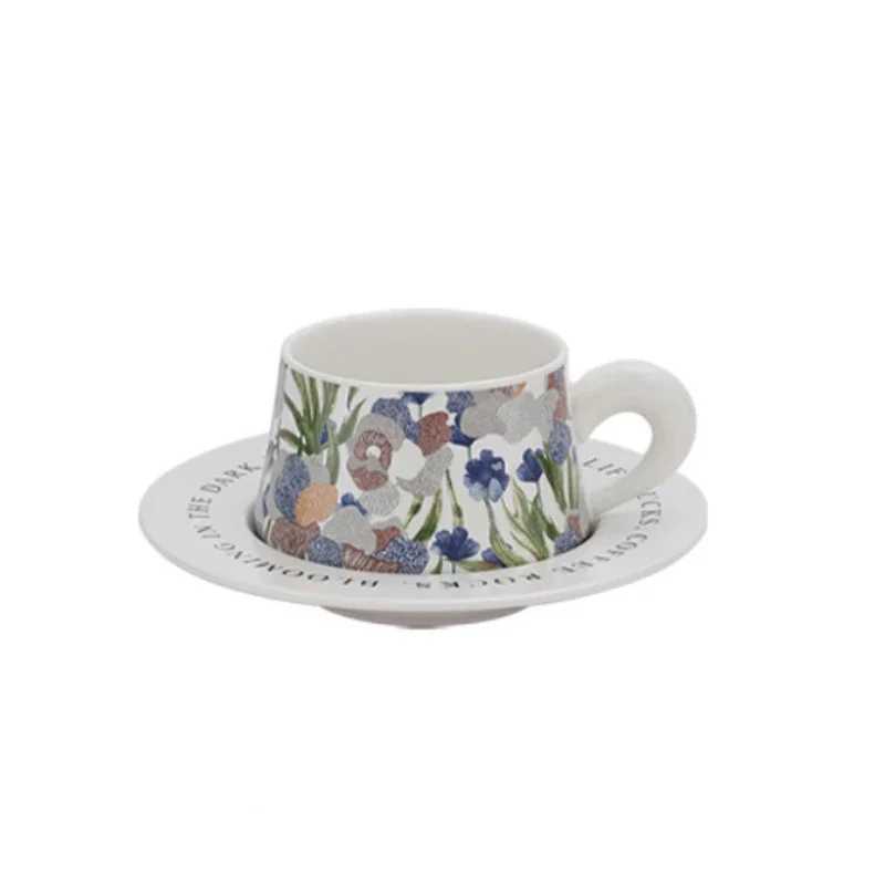 Stylish Rantic Flowers coffee cup set afternoon tea g-lamp luxurious table holder couple cup family table holder Y241211