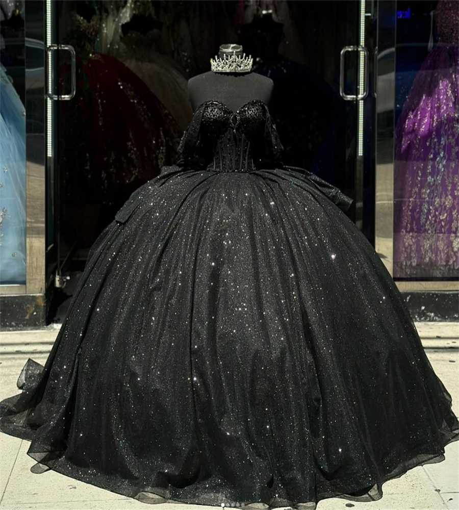 Sparkly Black Quinceanera Dresses Sequin Vestidos 15 Anos Xv Beaded Sweet 16 Dress Luxury Birthday Party Gowns Shine Special Occasion Formal Occasion 