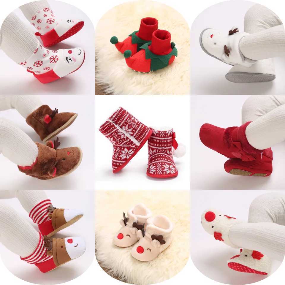 Boots Christmas Warm Soft Shoes Baby Toddler First Walkers Winter Boys Girls Xmas Cosplay Cute Cartoon Kids Animal H241212UCME