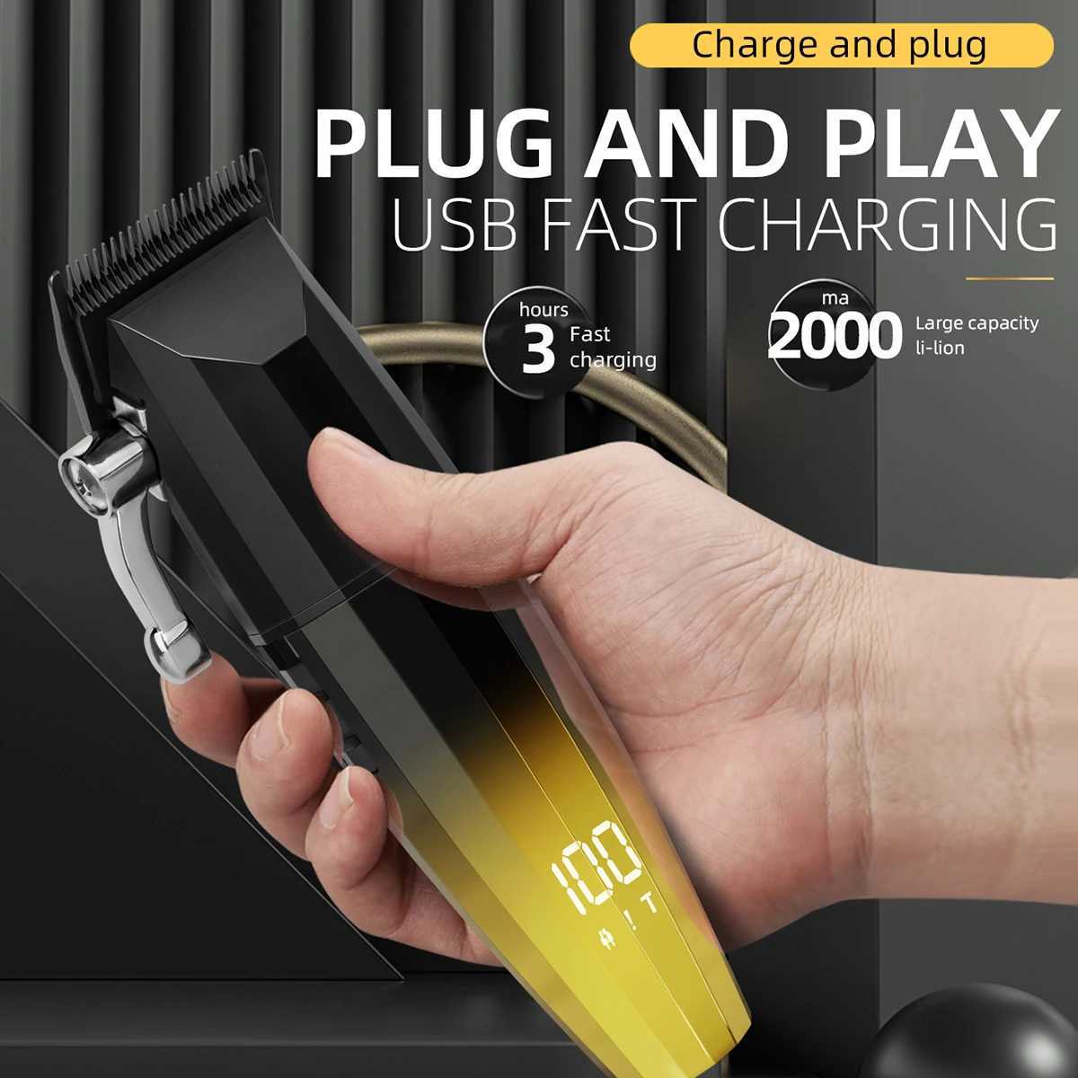 KIKIDO Professional Hair Clipper Electric Hair Clipper Adjustable Trimmer Cordless Hair Clipper 6000 RPM W241212
