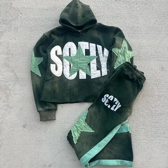 Gothic retro Harajuku star embroidered letter oversized mens and womens hoodies Y2K American hip-hop trend sports hoodies 241211
