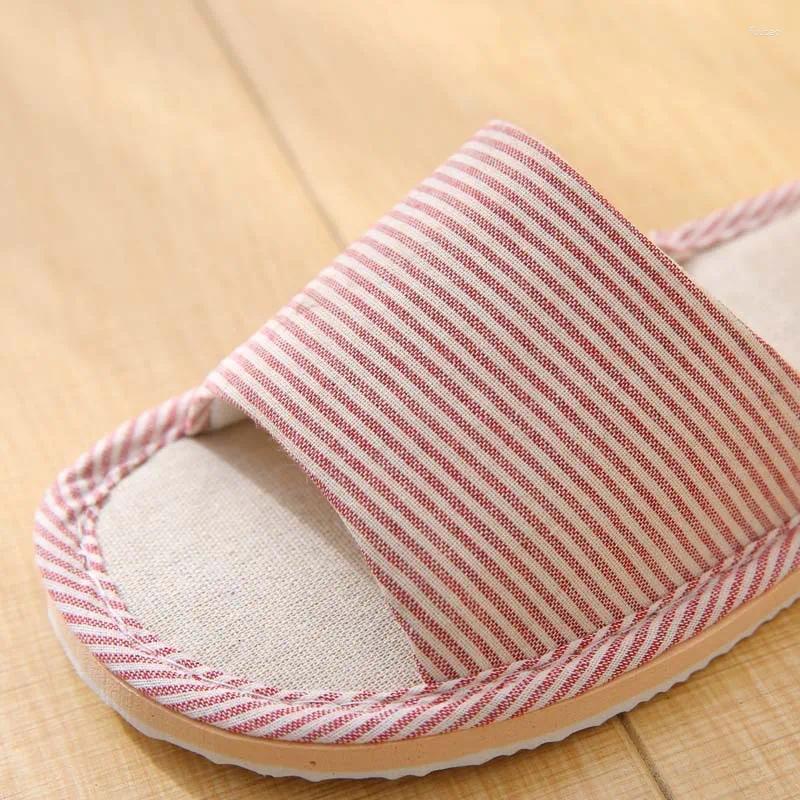 Slippers 2024 All Seasons Women's Linen Men Comfortable Slides Adults Open Toe Soft Flats Silent Home Sandals Couples Shoes
