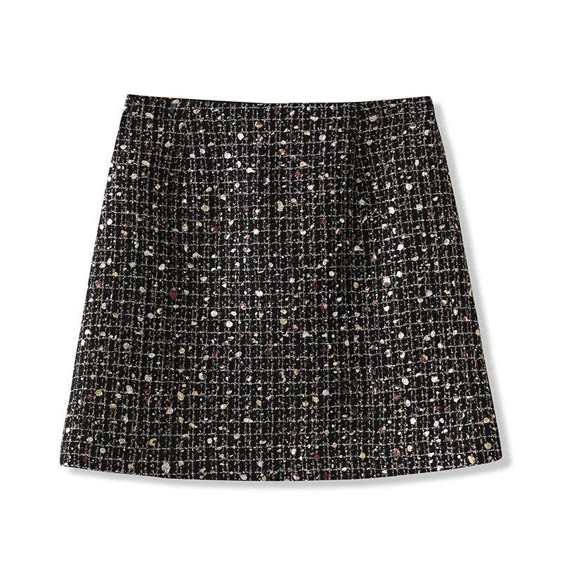 Womens Blingbling Crystal Short Tweed Jacket and Mini Skirt Dress Set Highend Clothing Sequins Early Autumn 3 Piece 241211