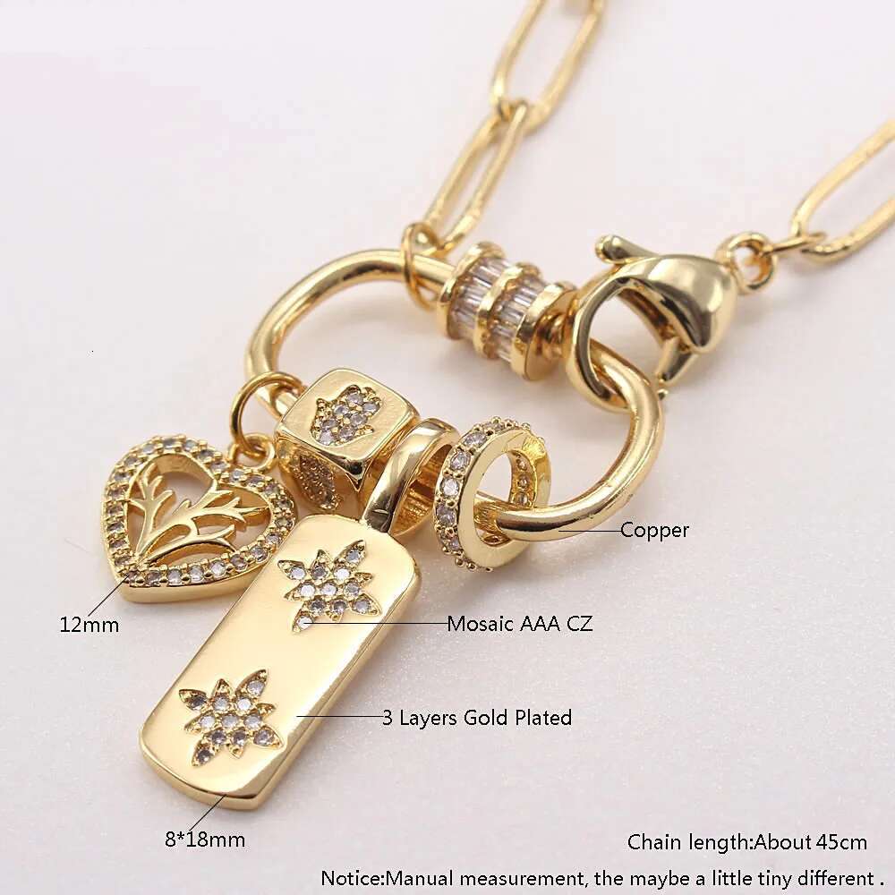 Unique Design Women Screw Lock Zircon Heart Pendant Necklace Gold Color Paper Clip Chain Necklaces Jewelry Party Gift