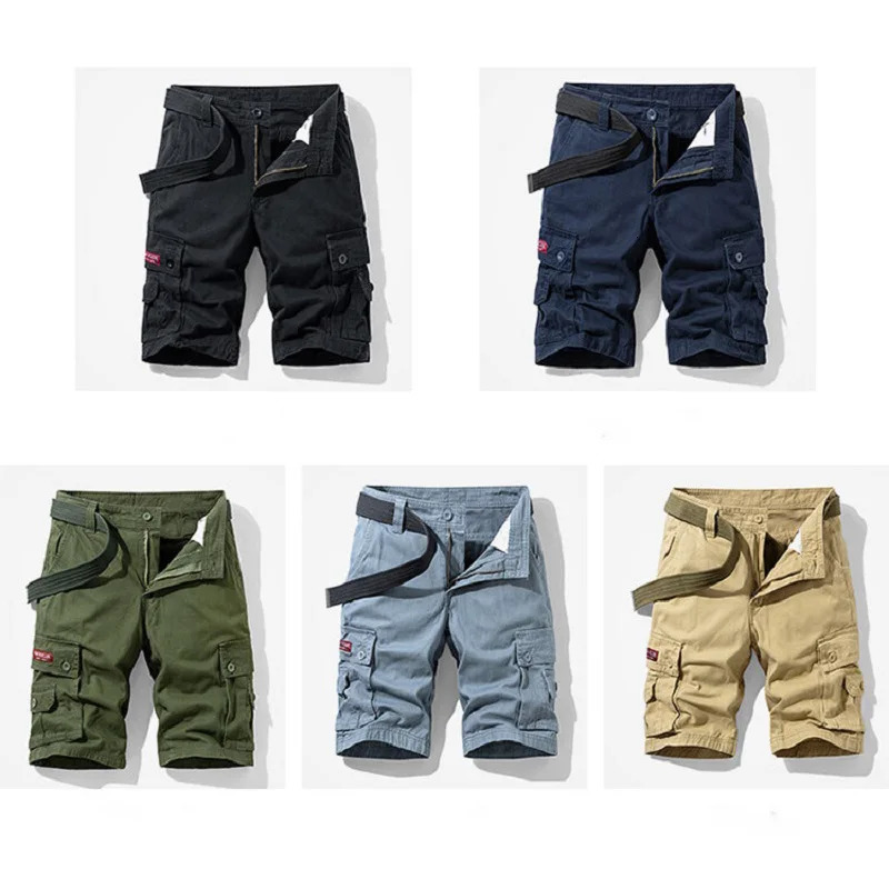 Summer Multi Pocket Cargo Fashion Pure Cotton Military Outdoor Leisure Bermuda Beach Shorts Mens 241211