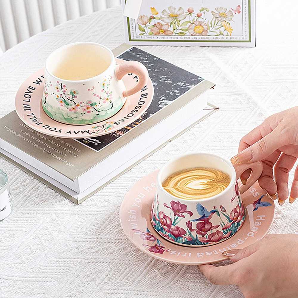 Vintage Ceramic Coffee Cup Exquisite Flower Pattern Ceramic G-Light Luxury Coffee Cup Tableware Set Gift Box Y241211