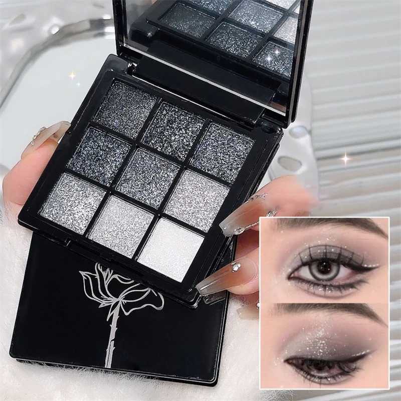 9-color full flash eye shadow palette black gray silver shimmer smoke punk eye shadow palette makeup halloween eye shadow pigmentW241212