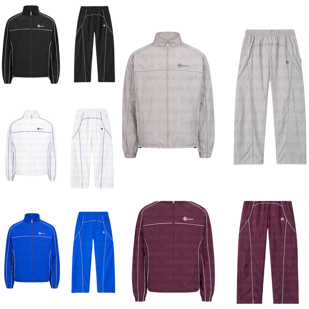 2024 Set High Street Men Fashion Quality Embroidery Sweatshirts Jogging Suit Jacket Zipper Arched Patchwork Shell warm tracksuit Simple style street f