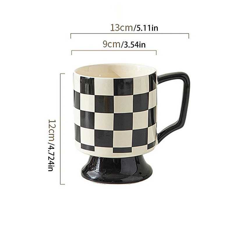 1 piece of European simple coffee GS luxury espresso GS black and white checkered ceramic GS milk GS tea cup creative gift Y241211
