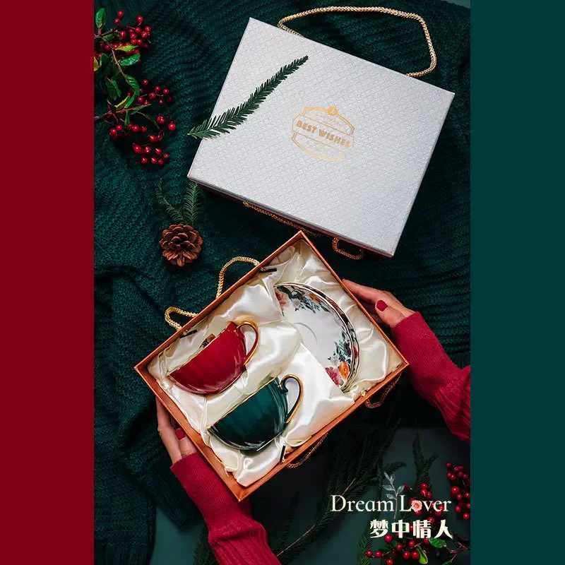 Ceramic G Bone Porcelain European Light Luxury Coffee Cup Plate Vintage Flower Tea Cup Wedding Gift Y241211