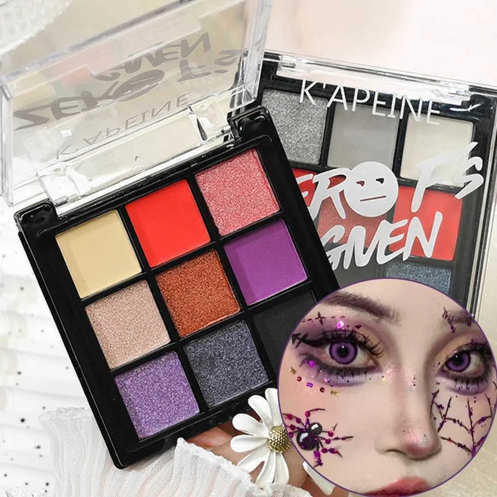 Halloween 9 Colors Purple Smoked Eyeshadow Palette Black Red l Matte Brighten Lying Silkworm Fine Shimmer Sequin MakeupW241212