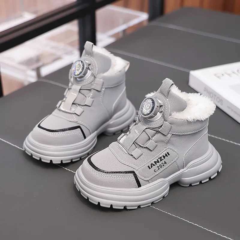 Boots Boys Girls Sneakers with Rotating Button Students Running Shoes Thick Soft Sole 2024 New Fashion Children Sports Non-slip H241212DS99