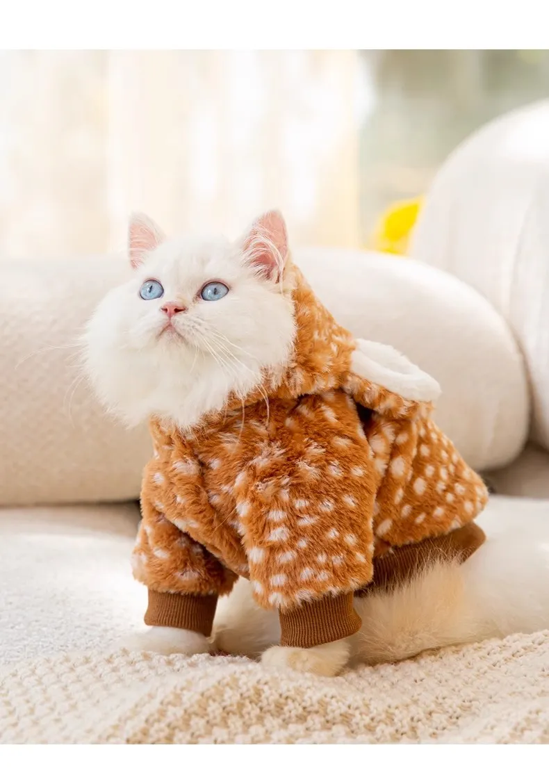 Dog Apparel Pet Christmas Plush Elk Coat Cat Winter Soft Clothes With Tow Ring Cute Ears Hoodies HF63