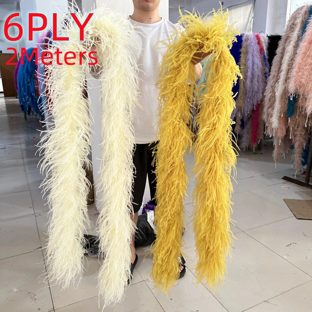 6ply 10ply Ostrich Feather Boa Decoration 1M 2M Customized Ostrich Plumes Shawl Wedding Party Clothing Decoration Plumes Scarf 241212