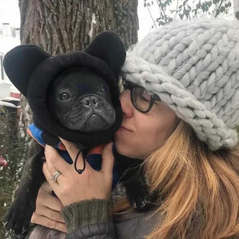 Cute Dog Wool Bat Hat Soft Adjustable French Bulldog Winter Hat Pet Supplies M241212
