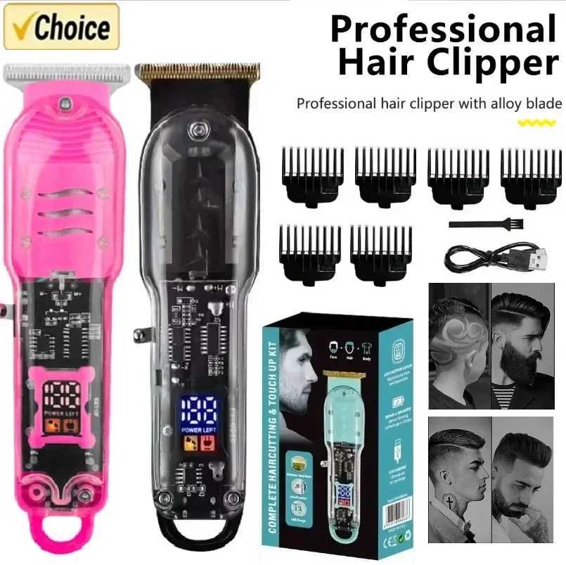 Professional Hair Clippers Rechargeable Hair Clipper Transparent Electric Hair Trimmers For Men Cordless Hair Cut Machine W241212