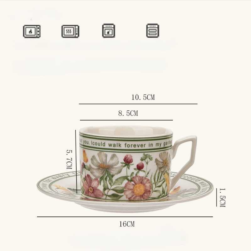 260ml French retro tea cup and sauce set luxury floral ceramic g resso cup He Off Suower coffee gs set Y241211