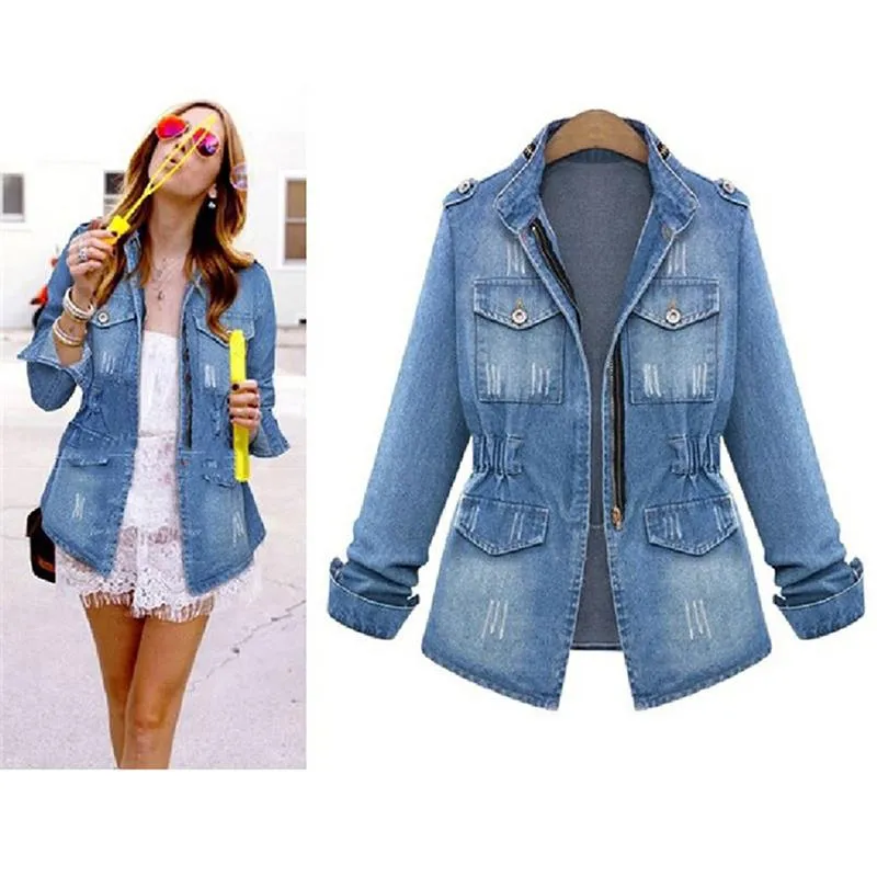 Women's Jackets High Quality Denim Women Autumn Fashion Long Sleeve Coat Casual Outwear Tops Plus Size Hole Jacket