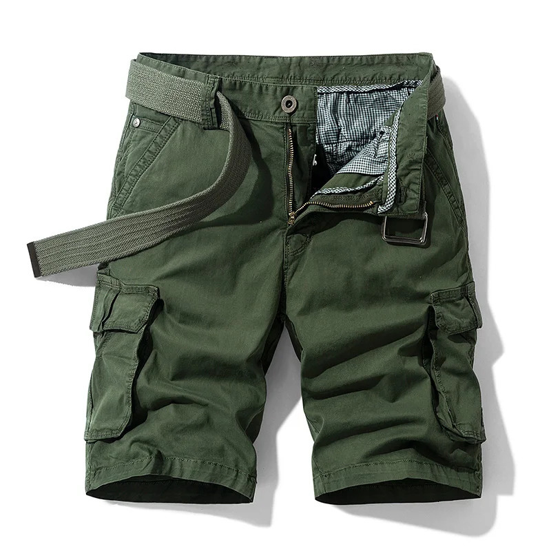 Summer mens cargo cotton shorts mens casual solid spring elastic waist multi pocket beach jogging shorts mens direct 241211
