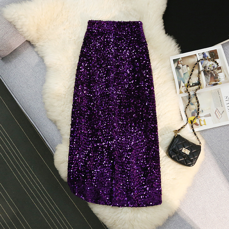 D3028Black skirt shiny long skirt large size shiny skirt spring autumn winter