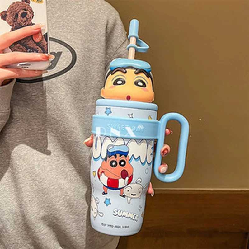 New Crayon Shin chan Cute Cartoon Cherry Blossom Nene Vacuum Cup Kawaii High Capacity Water Cup Cute Peripheral Decorative Gift Y241211