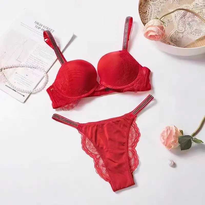 Push Up Underwear With Bulge Bralette Rhine Lingerie Pitted Bra and Panty Set for Women Seamless Brassiere Gathering ChestXJ241212