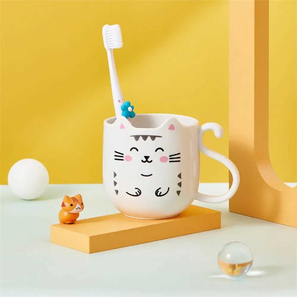 1 cute cartoon cat g childrens creative gift perfect for his travels thick plastic face cup for brushing teeth and rinsing mouth Y241211